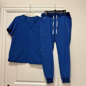 Ladies Figs Blue Set Zamora Jogger Pants Regular Length Casma Top Large